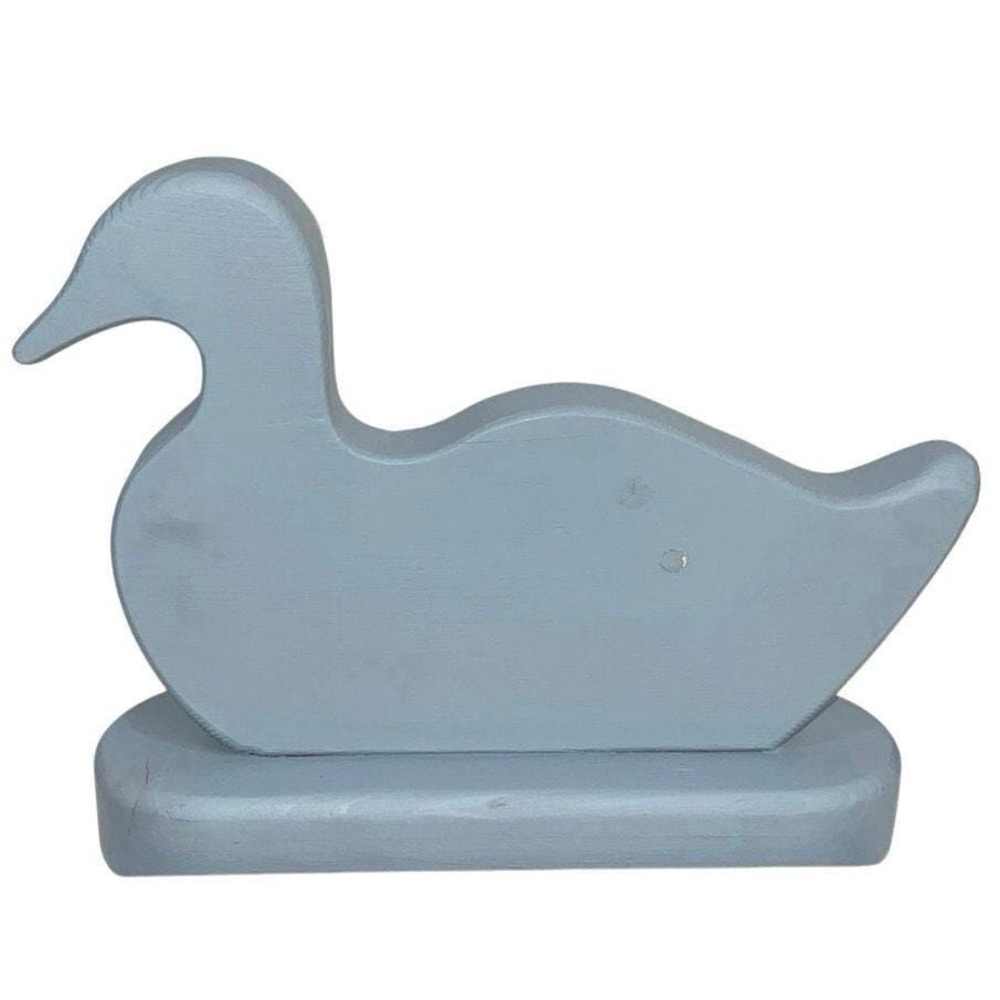 Large Baby Blue Wooden Duck – 12" Decorative Shelf Sitter